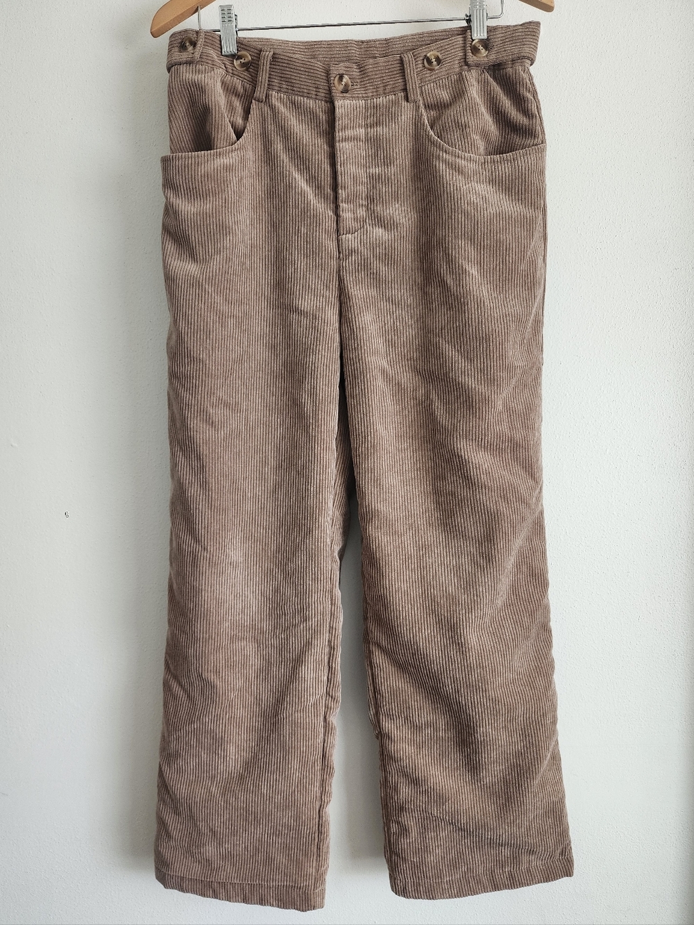 Fleece Lined Corduroy Pants High Waist Wide Leg Tan M Dazy Camel Academia Preppy - Picture 2 of 10